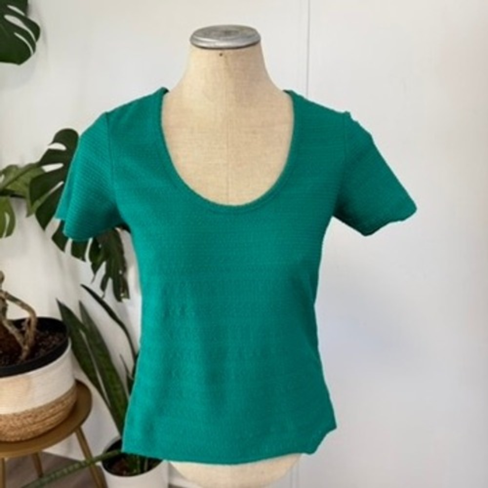Rag & Bone Knit Top Womens Small Green Scoop‎ Neck Textured Stripe Short Sleeve
